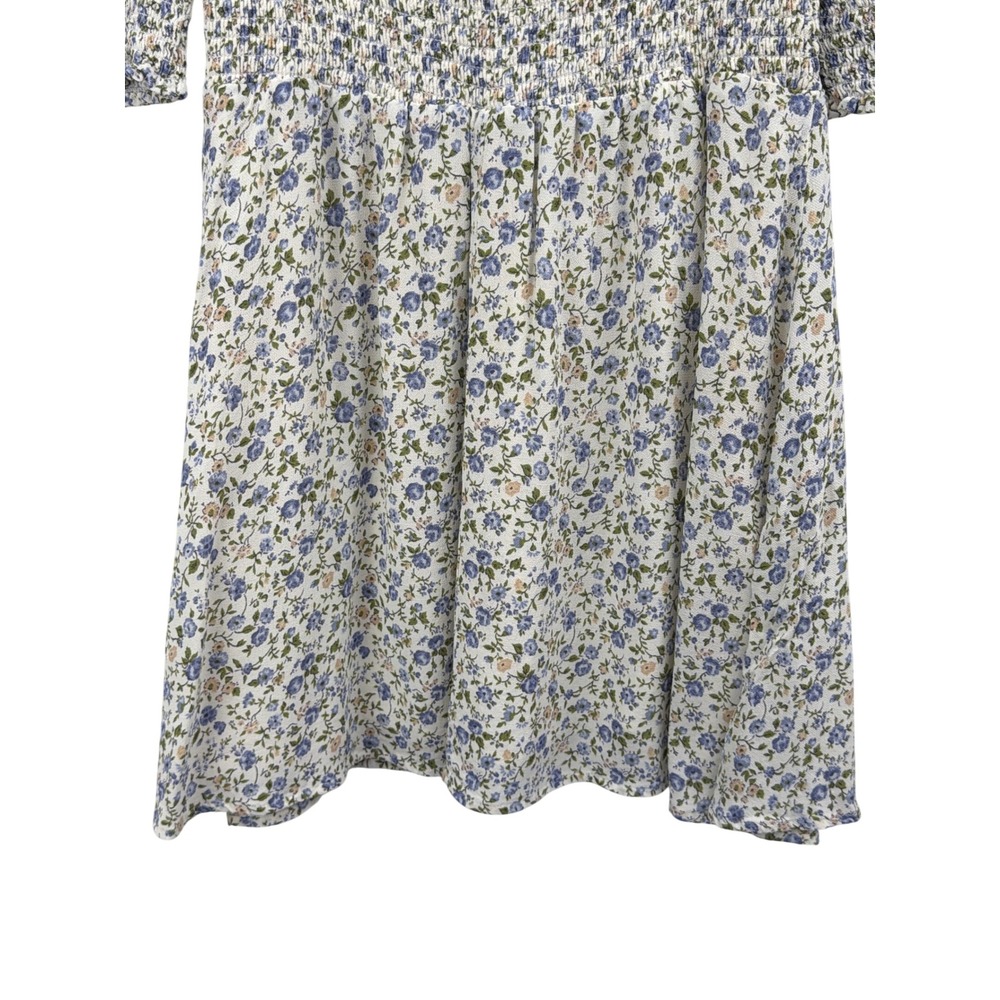 Reformation Blue Floral Smocked Mini Dress Square Neck Puff Sleeve Size 6 - Picture 8 of 12